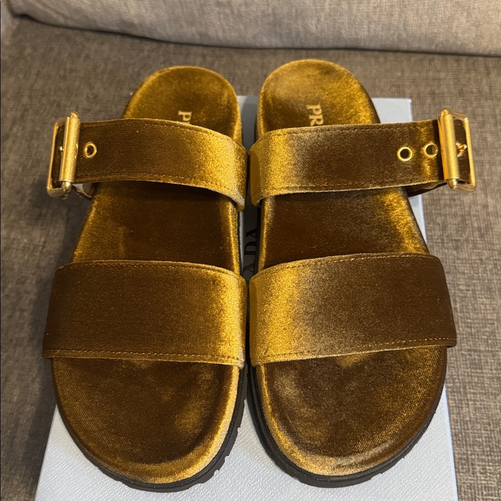 New Prada velvet slide sandals